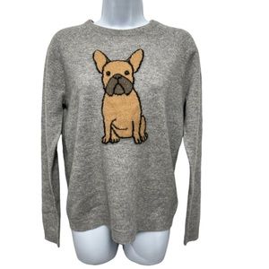 PHILOSOPHY 100% Cashmere Sweater French Bulldog Crew Neck Heather Gray Size M